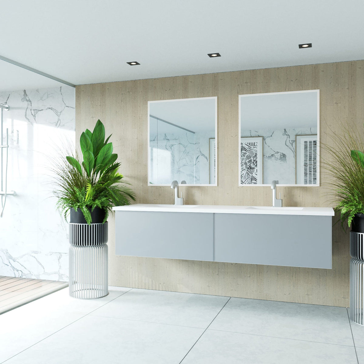 Laviva Vitri 72" Fossil Grey Double Sink Bathroom Vanity with VIVA Stone Matte White Solid Surface Countertop – – –