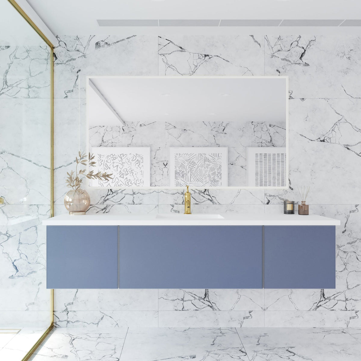 Laviva Vitri 72" Nautical Blue Single Sink Bathroom Vanity with VIVA Stone Matte White Solid Surface Countertop – – –