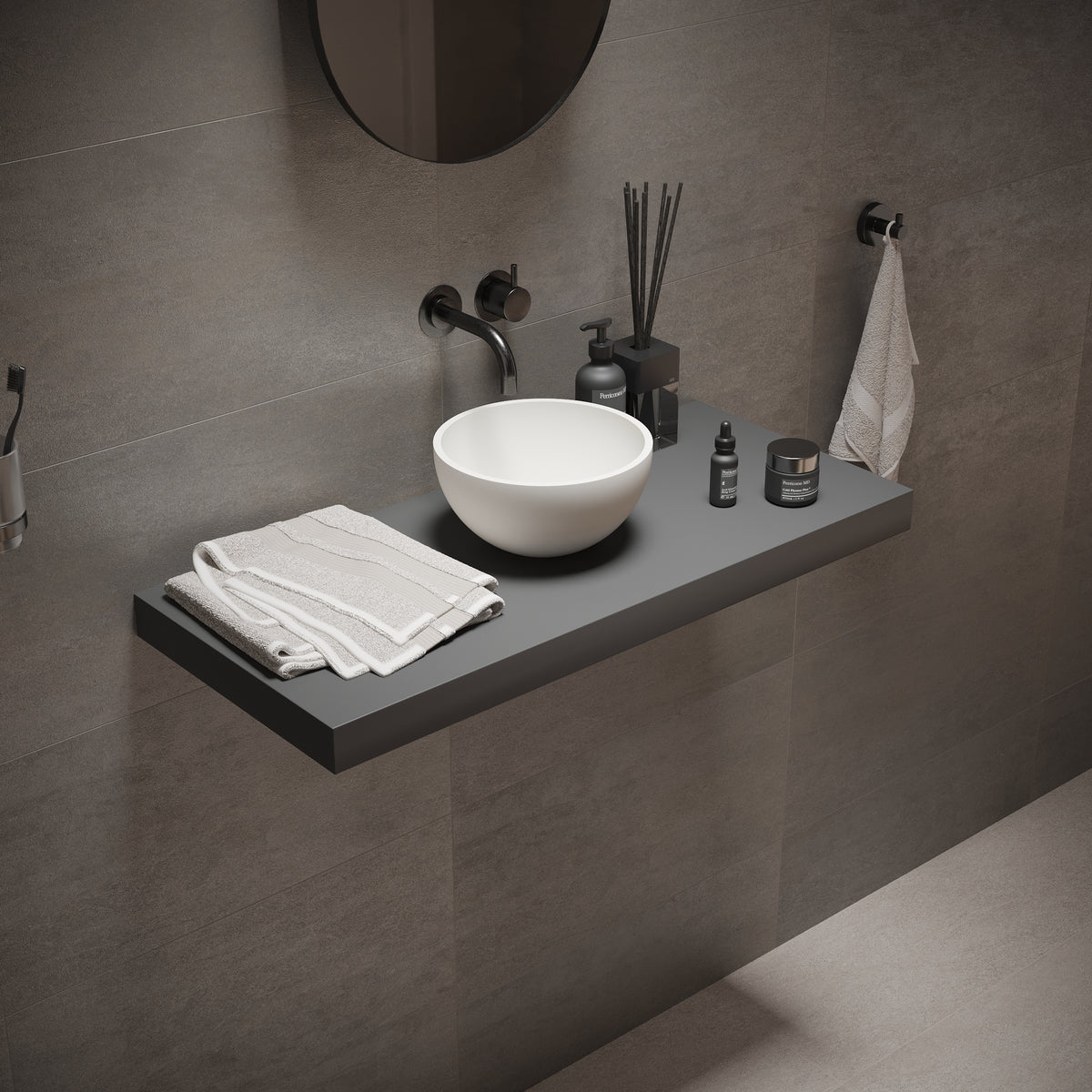 Ideavit SolidMicro Vessel Sink – 9&quot; Matte White / Dark Grey