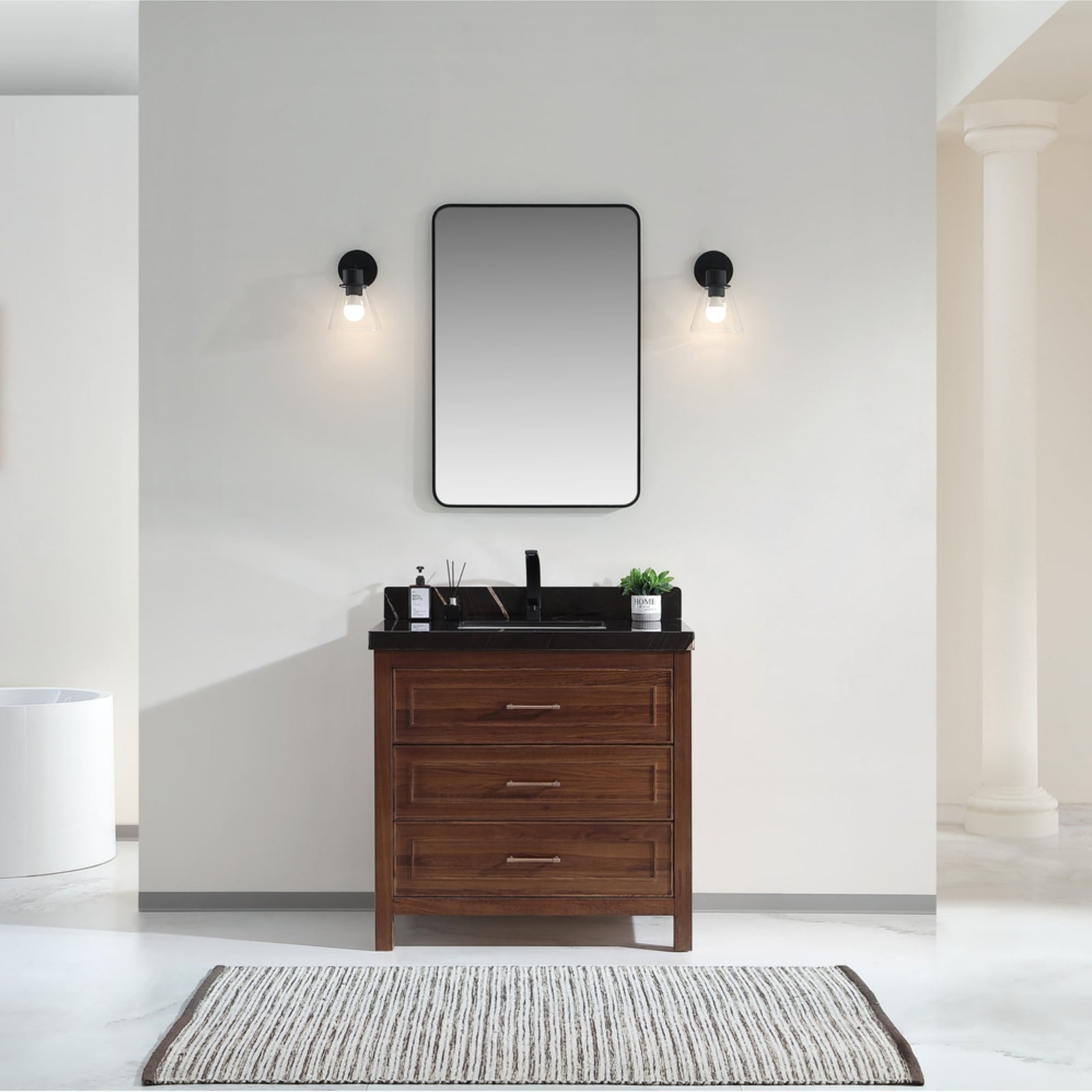 Legion Furniture 36" Ebony Single Vanity Dark Finish with 2" Thick Black Natural Marble Countertop – – –