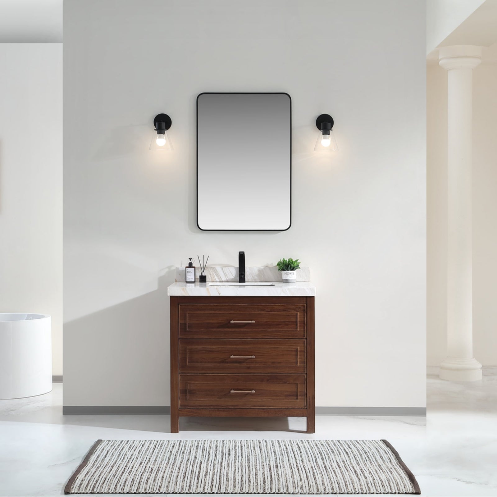 Legion Furniture 36" Ebony Single Vanity Dark Finish with 2" Thick White Natural Marble Countertop – – –