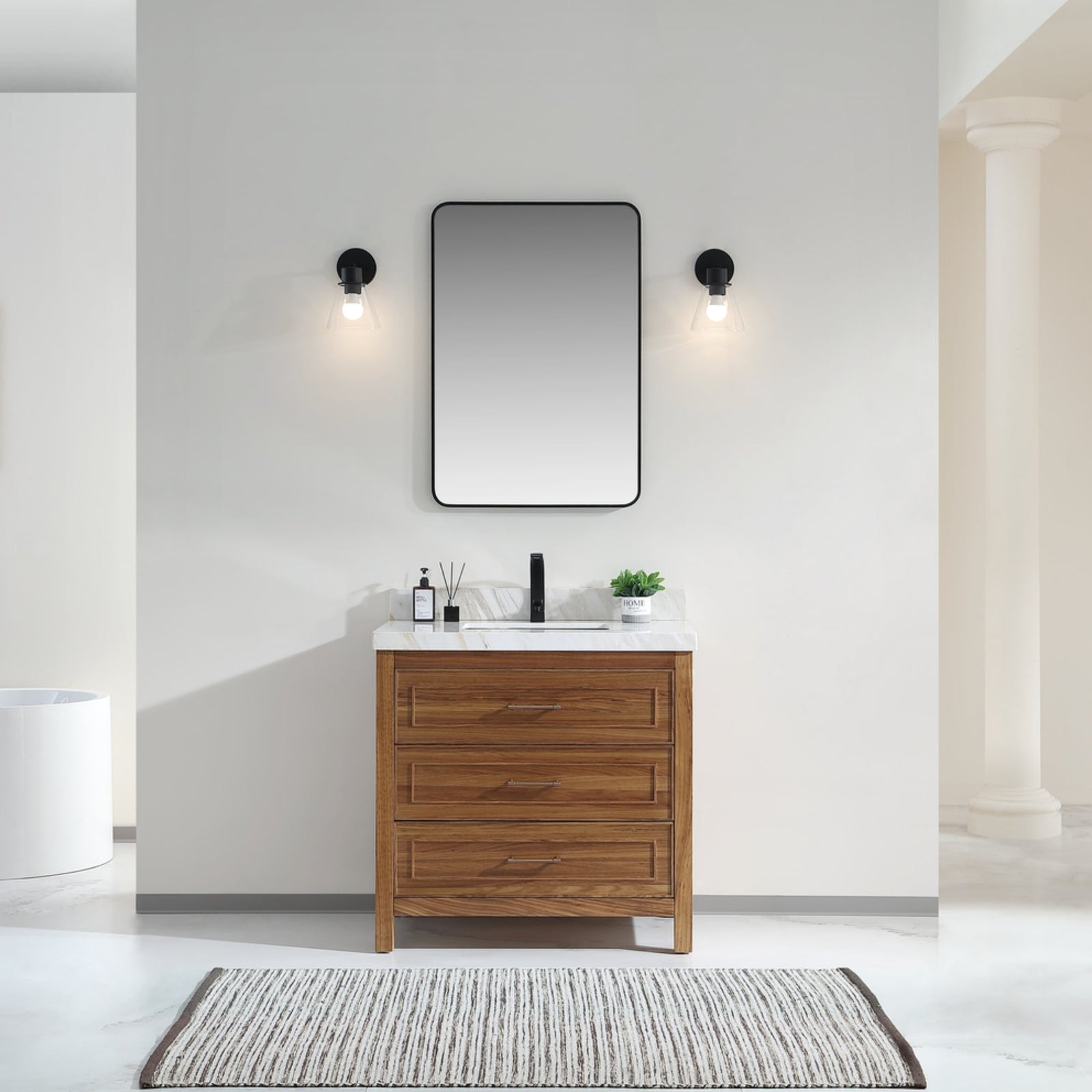 Legion Furniture 36" Ebony Single Vanity Light Finish with 2" Thick White Natural Marble Countertop – – –