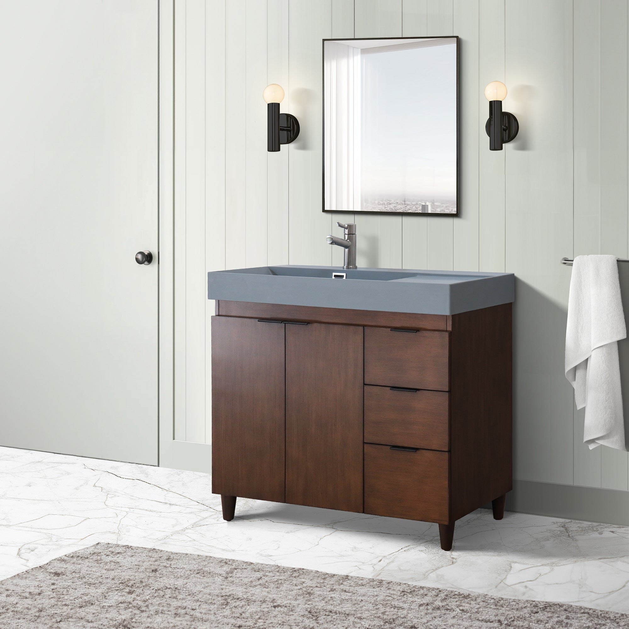 39 in. Single Sink Vanity in Walnut with Dark Gray Composite Granite Top - Bellaterra Home - Mihodo