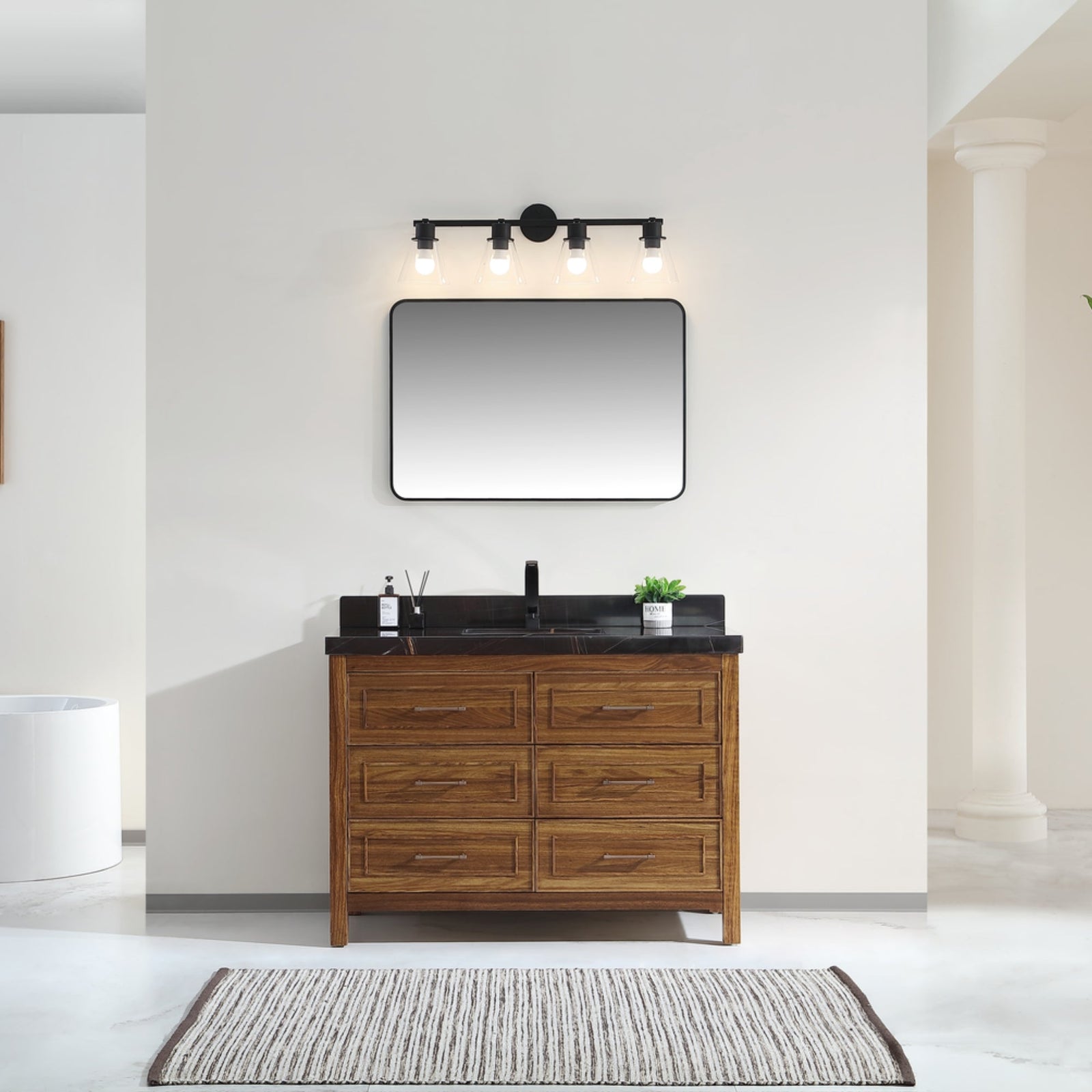 Legion Furniture 48" Ebony Single Vanity Light Finish with 2" Thick Black Natural Marble Countertop – – –