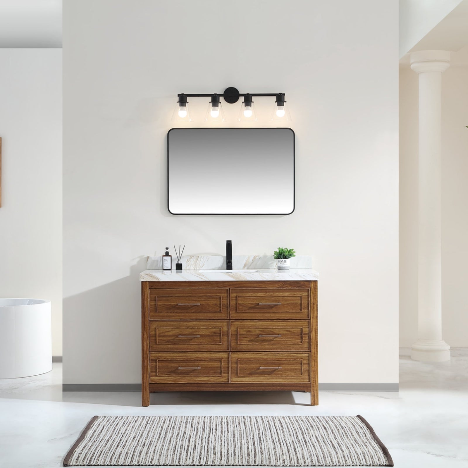 Legion Furniture 48" Ebony Single Vanity Light Finish with 2" Thick White Natural Marble Countertop – – –