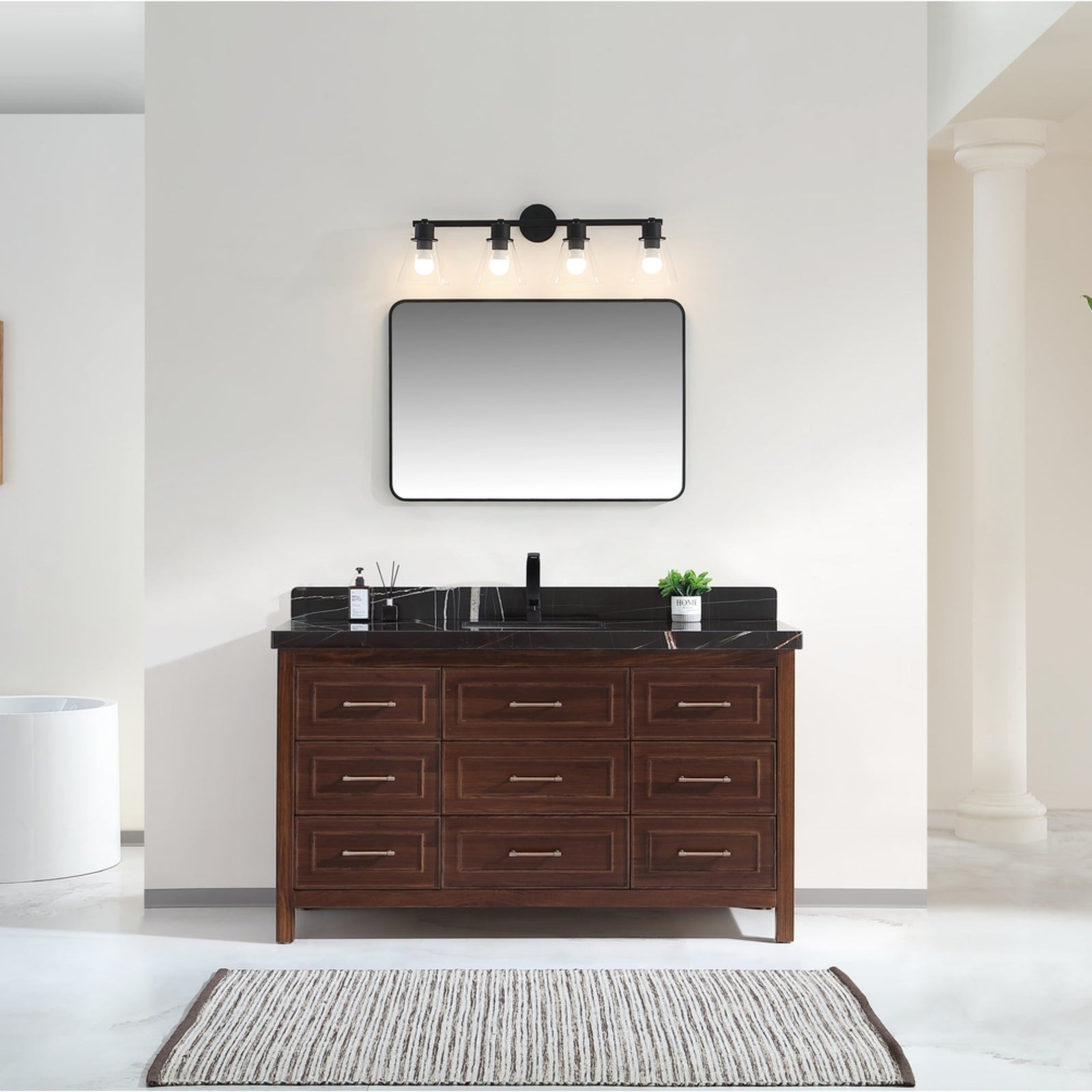 Legion Furniture 60" Ebony Single Vanity Dark Finish with 2" Thick Black Natural Marble Countertop – – –