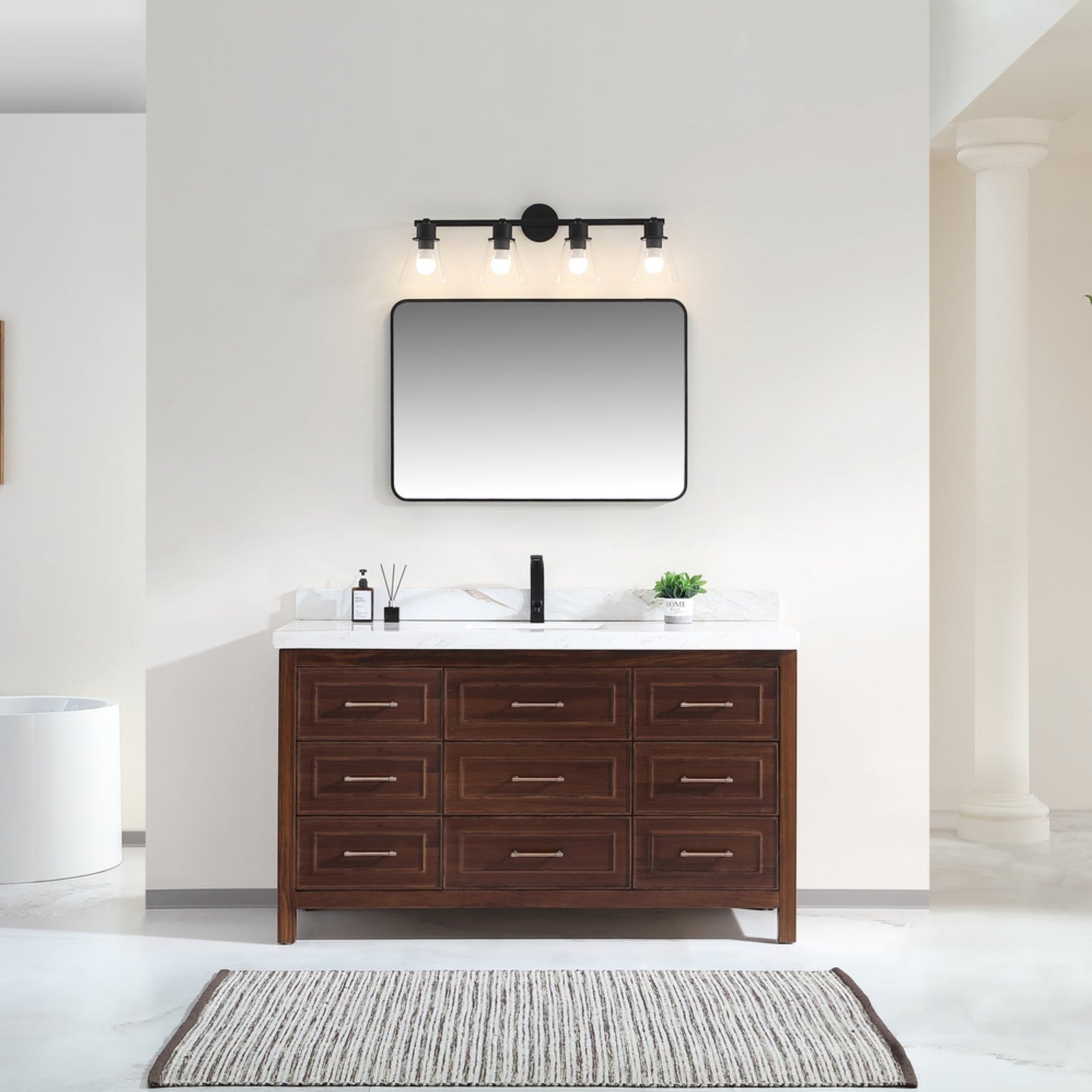 Legion Furniture 60" Ebony Single Vanity Dark Finish with 2" Thick White Natural Marble Countertop – – –