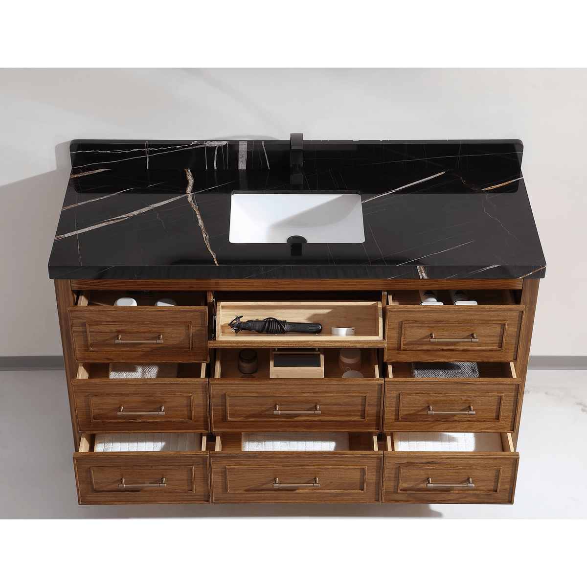 60&quot; Ebony Single Sink Vanity Light Finish with 2&quot; Thick Black Natural Top - Legion Furniture - Mihodo
