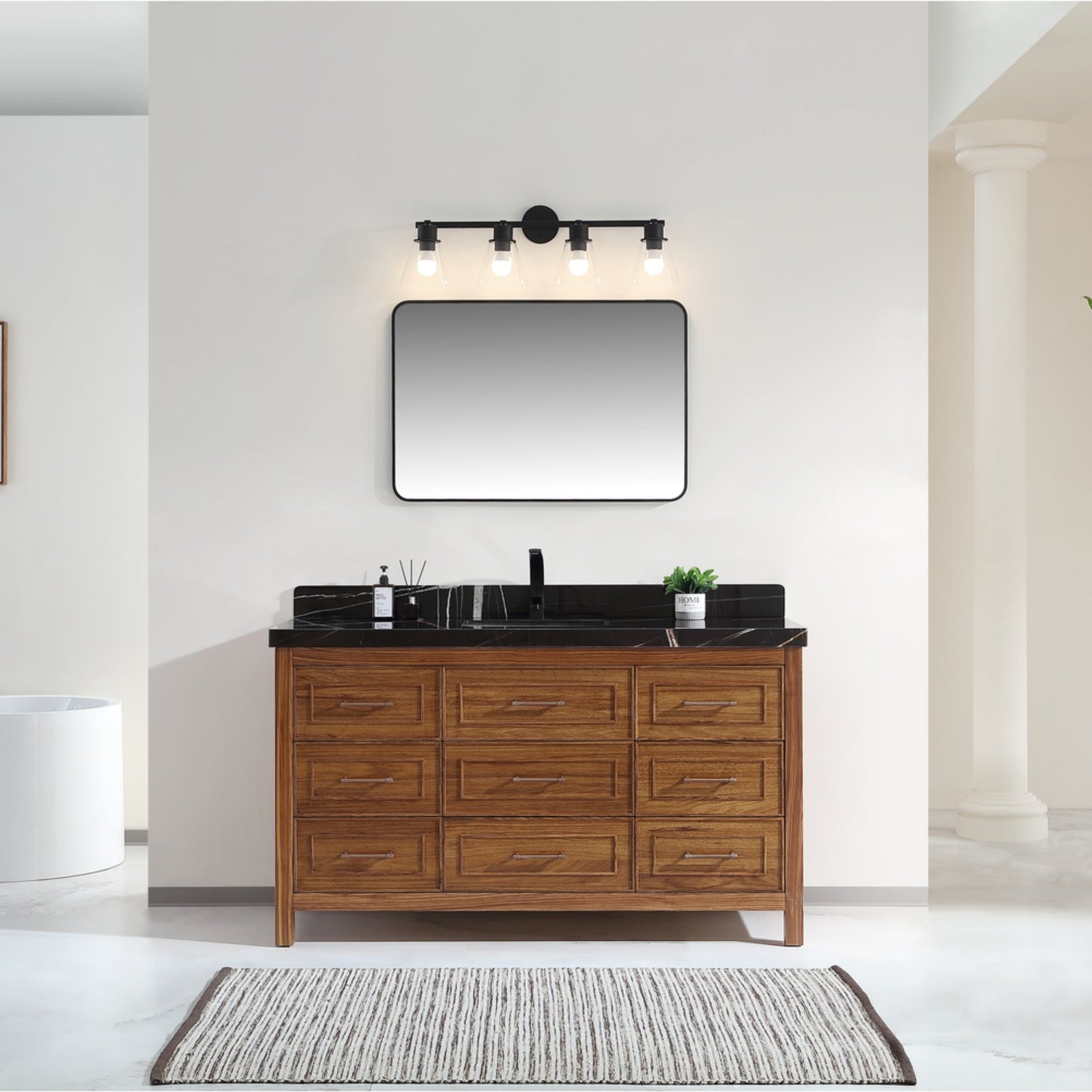 Legion Furniture 60" Ebony Single Vanity Light Finish with 2" Thick Black Natural Marble Countertop – – –