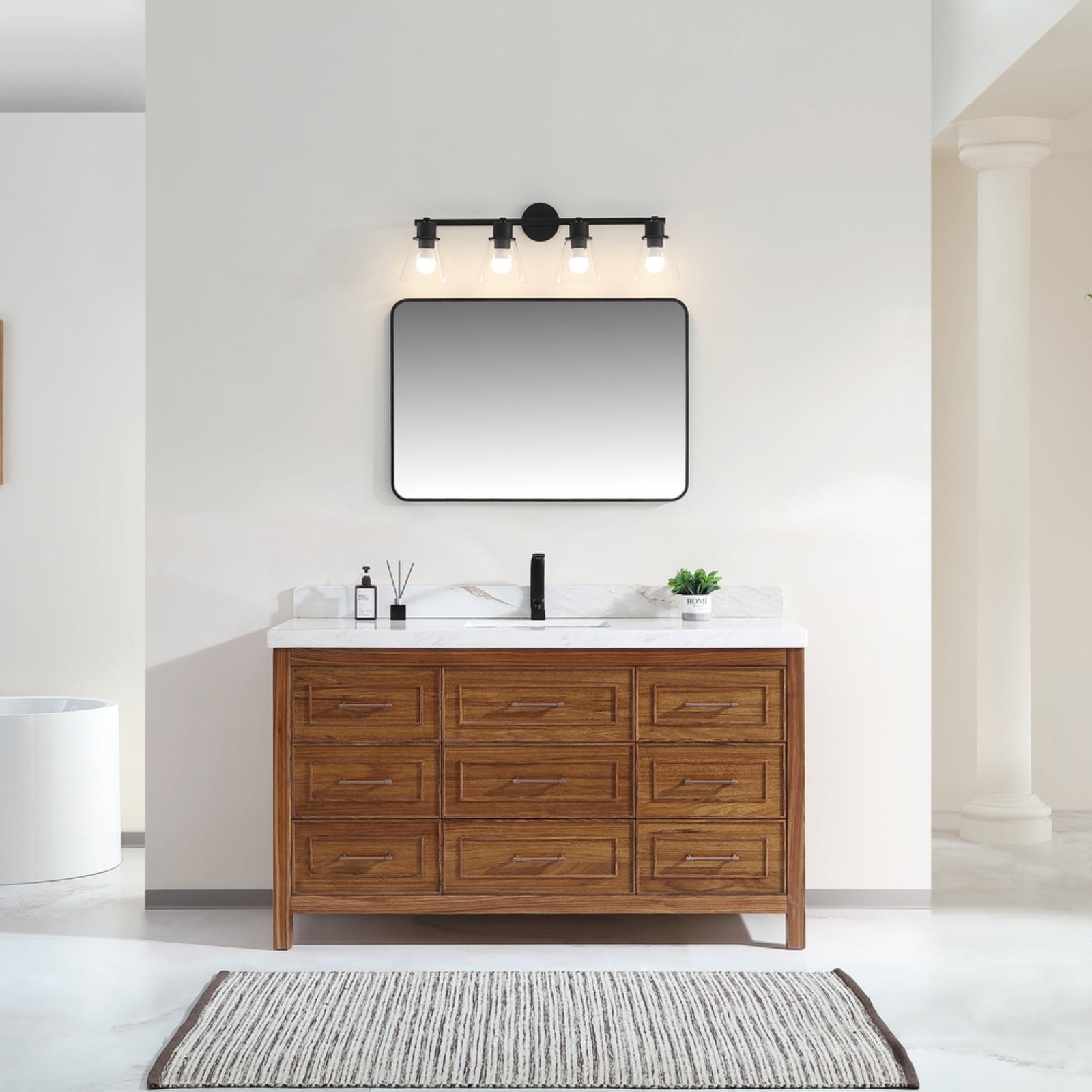 Legion Furniture 60" Ebony Single Vanity Light Finish with 2" Thick White Natural Marble Countertop – – –