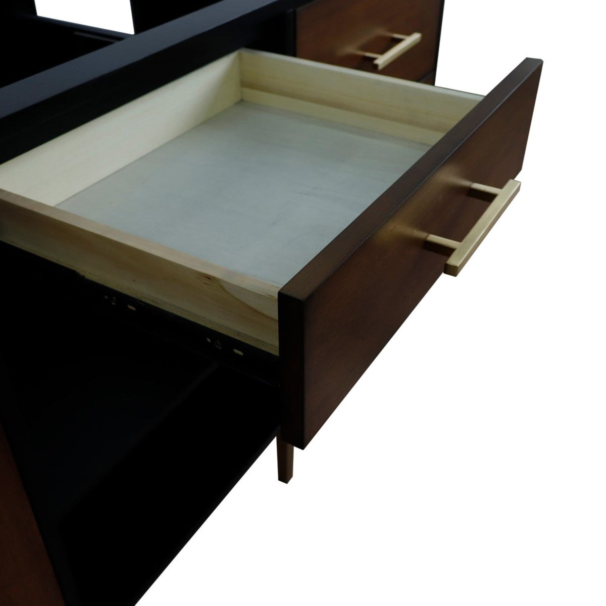 61&quot; Double Sink Vanity in Walnut and Black Finish with White Quartz and Oval Sinks - Bellaterra Home - Mihodo