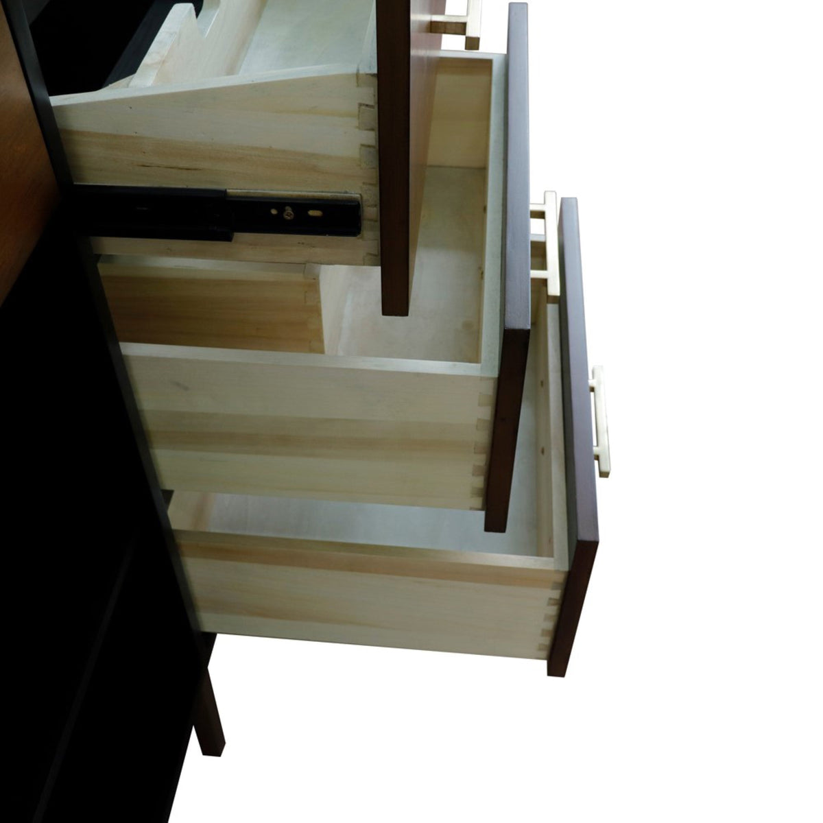 61&quot; Double Sink Vanity in Walnut and Black Finish with White Quartz and Rectangle Sinks - Bellaterra Home - Mihodo