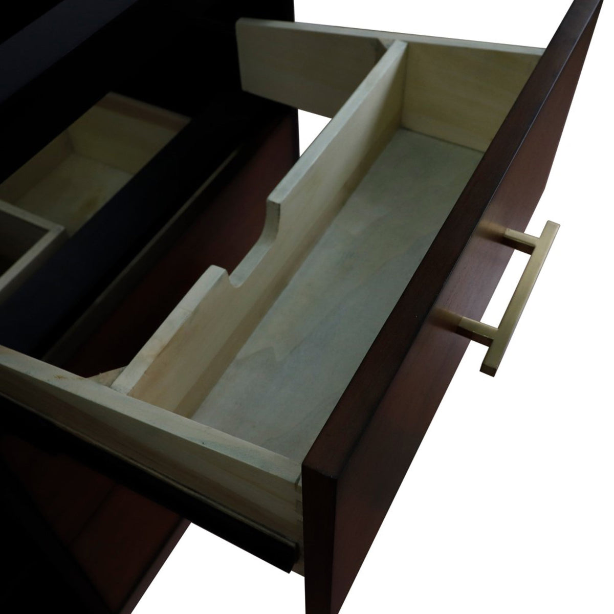 61&quot; Double Sink Vanity in Walnut and Black Finish with White Quartz and Round Sinks - Bellaterra Home - Mihodo