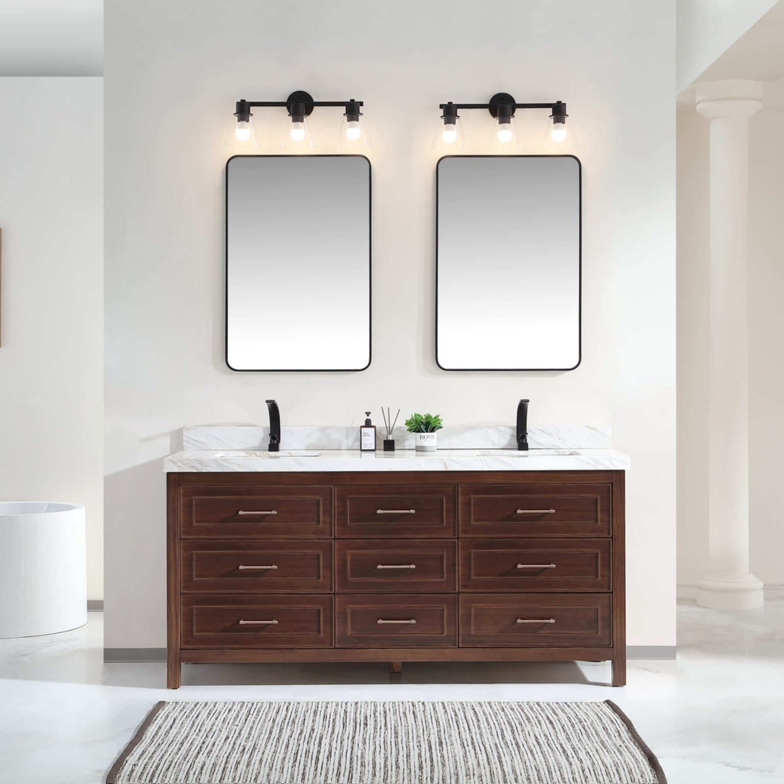 Legion Furniture 72" Ebony Double Vanity Dark Finish with 2" Thick White Natural Marble Countertop – – –