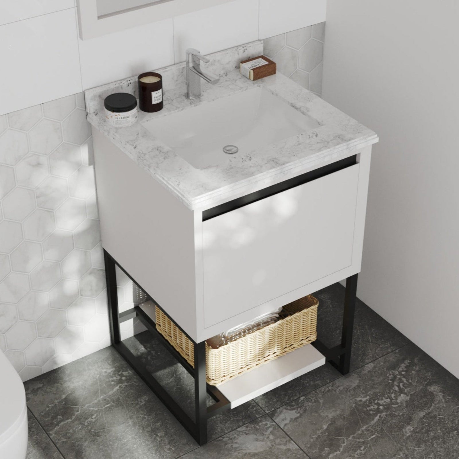 Laviva Alto 24" White Bathroom Vanity with White Carrara Marble Countertop – – –