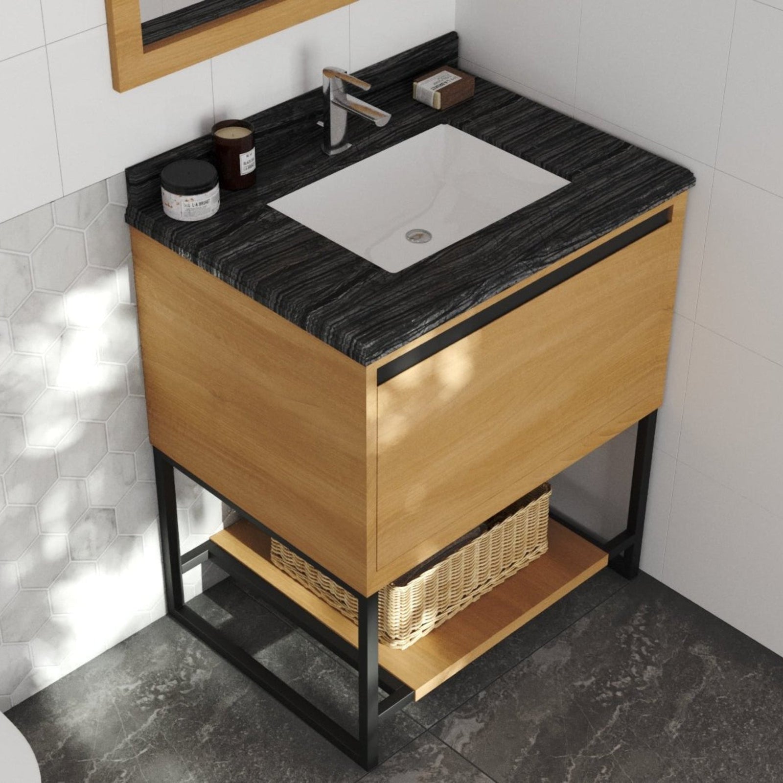 Laviva Alto 30" California White Oak Bathroom Vanity with Black Wood Marble Countertop – – –