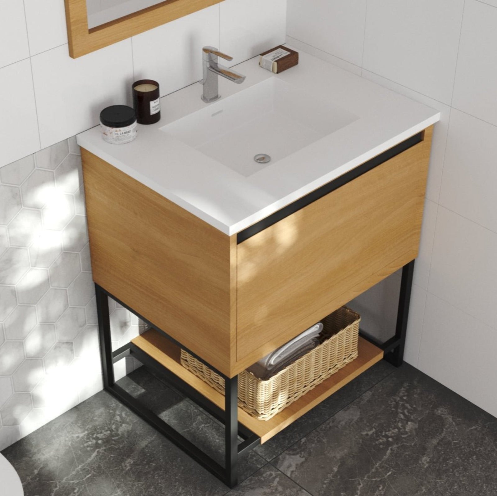 Laviva Alto 30" California White Oak Bathroom Vanity with Matte White VIVA Stone Solid Surface Countertop – – –