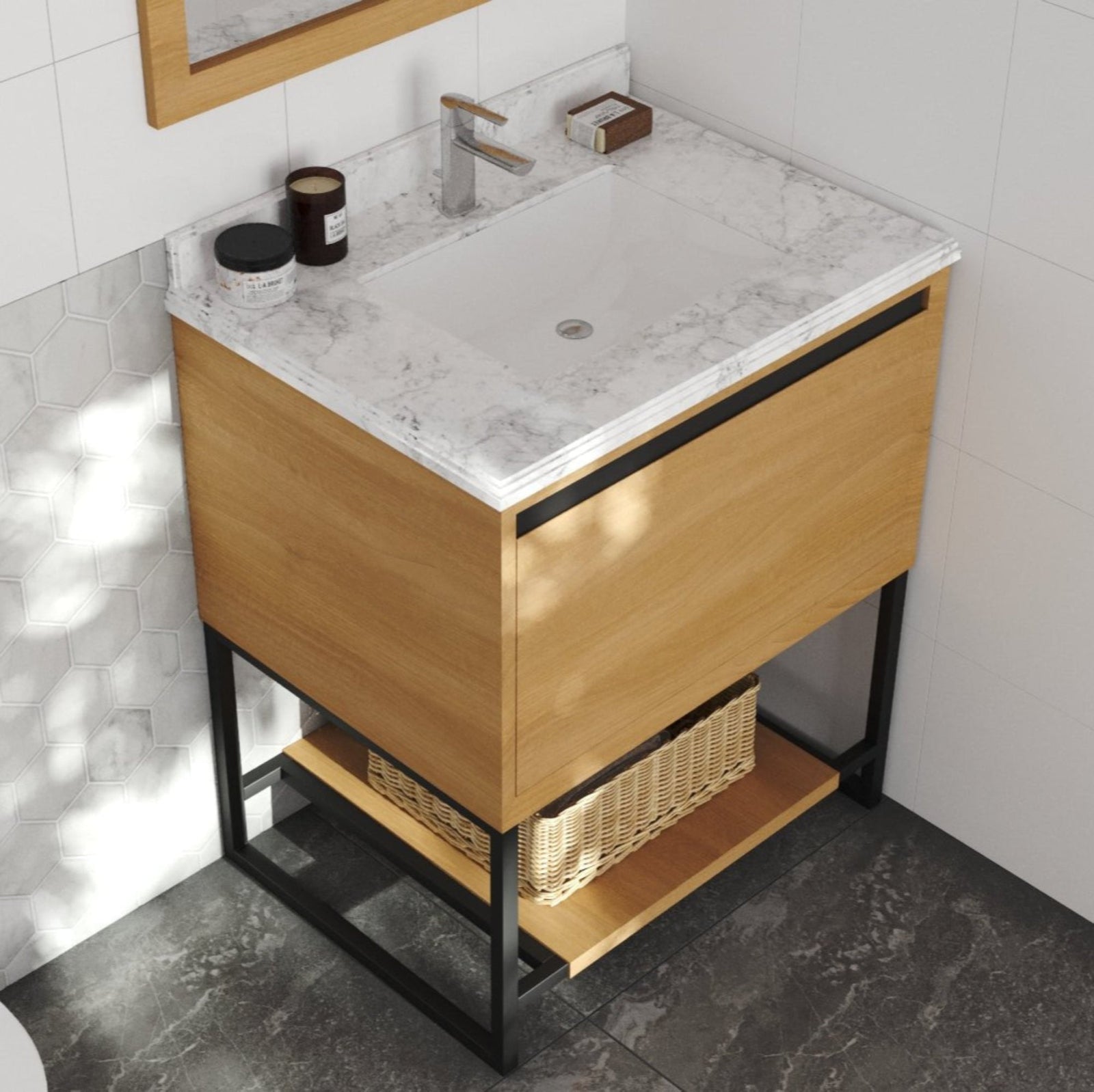 Laviva Alto 30" California White Oak Bathroom Vanity with White Carrara Marble Countertop – – –