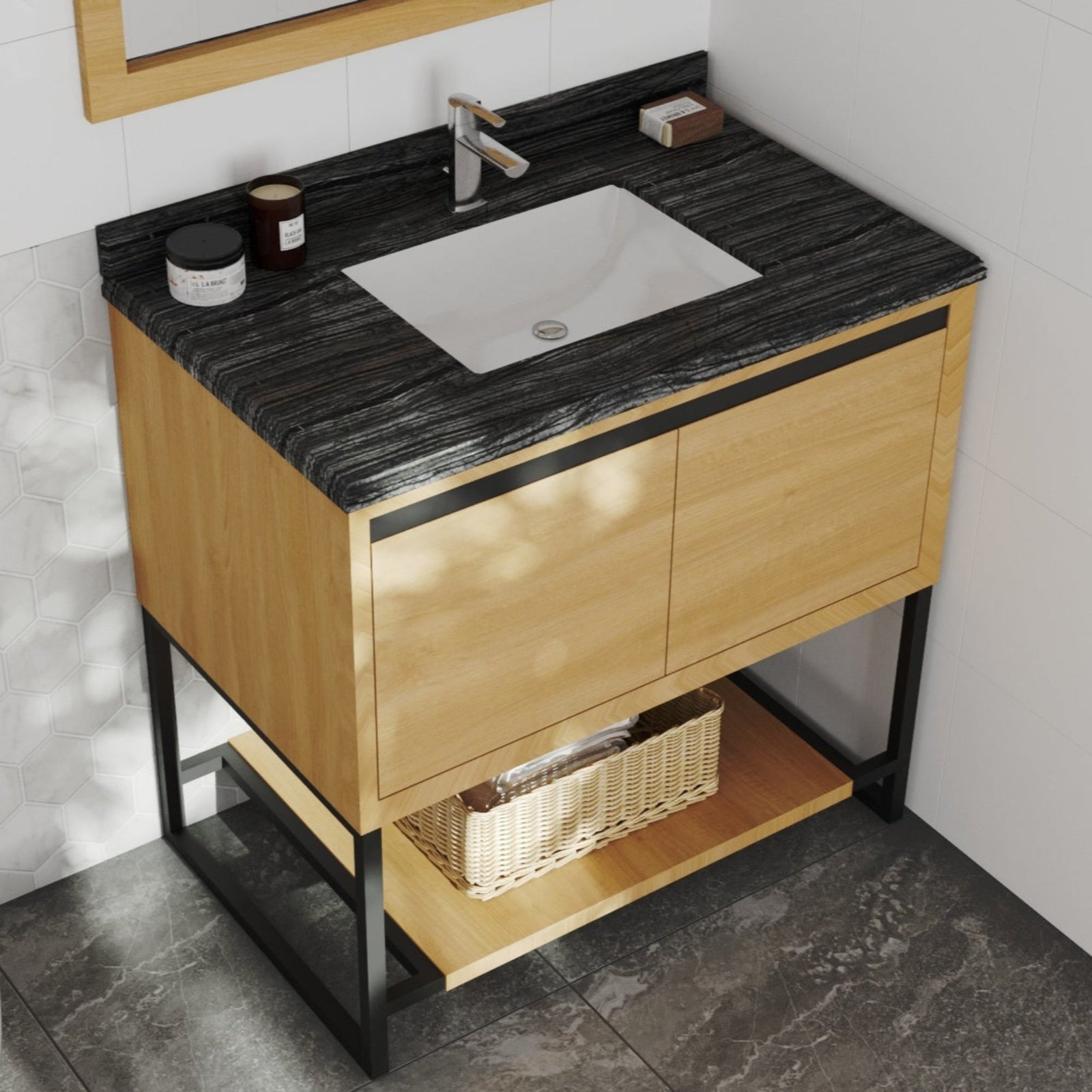 Laviva Alto 36" California White Oak Bathroom Vanity with Black Wood Marble Countertop – – –