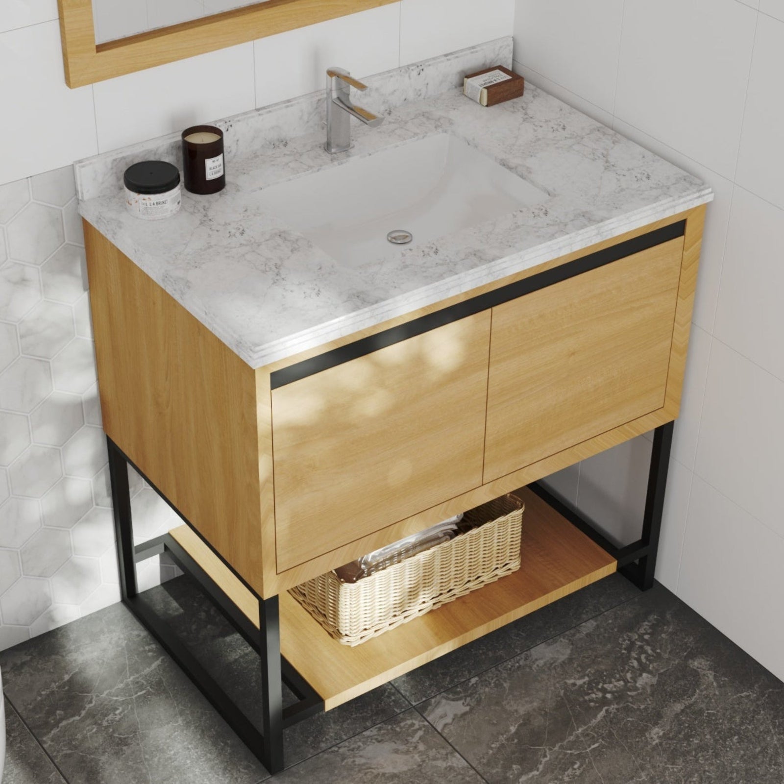 Laviva Alto 36" California White Oak Bathroom Vanity with White Carrara Marble Countertop – – –