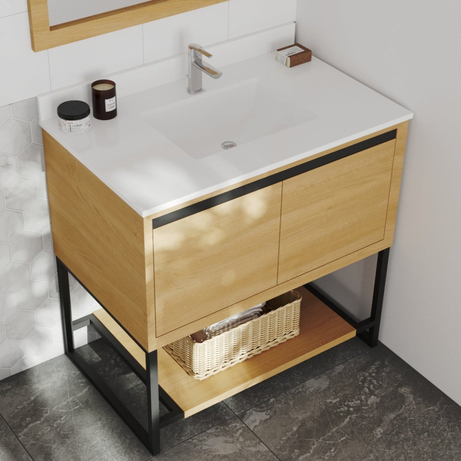 Laviva Alto 36" California White Oak Bathroom Vanity with White Quartz Countertop – – –