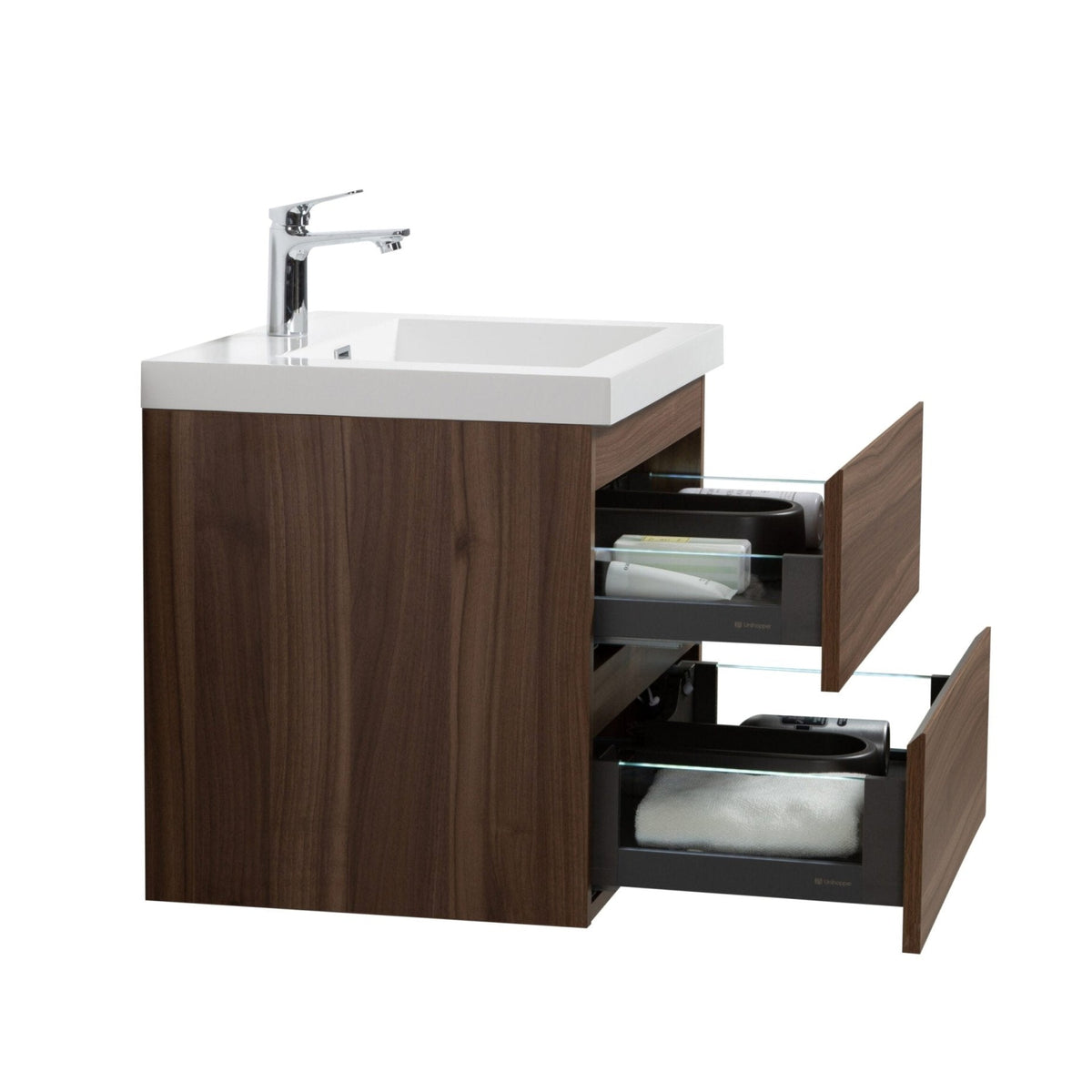 Aurora 24&quot; Smokey Walnut Wall Hung Bathroom Vanity with White Acrylic Countertop - LAVIVA - Mihodo