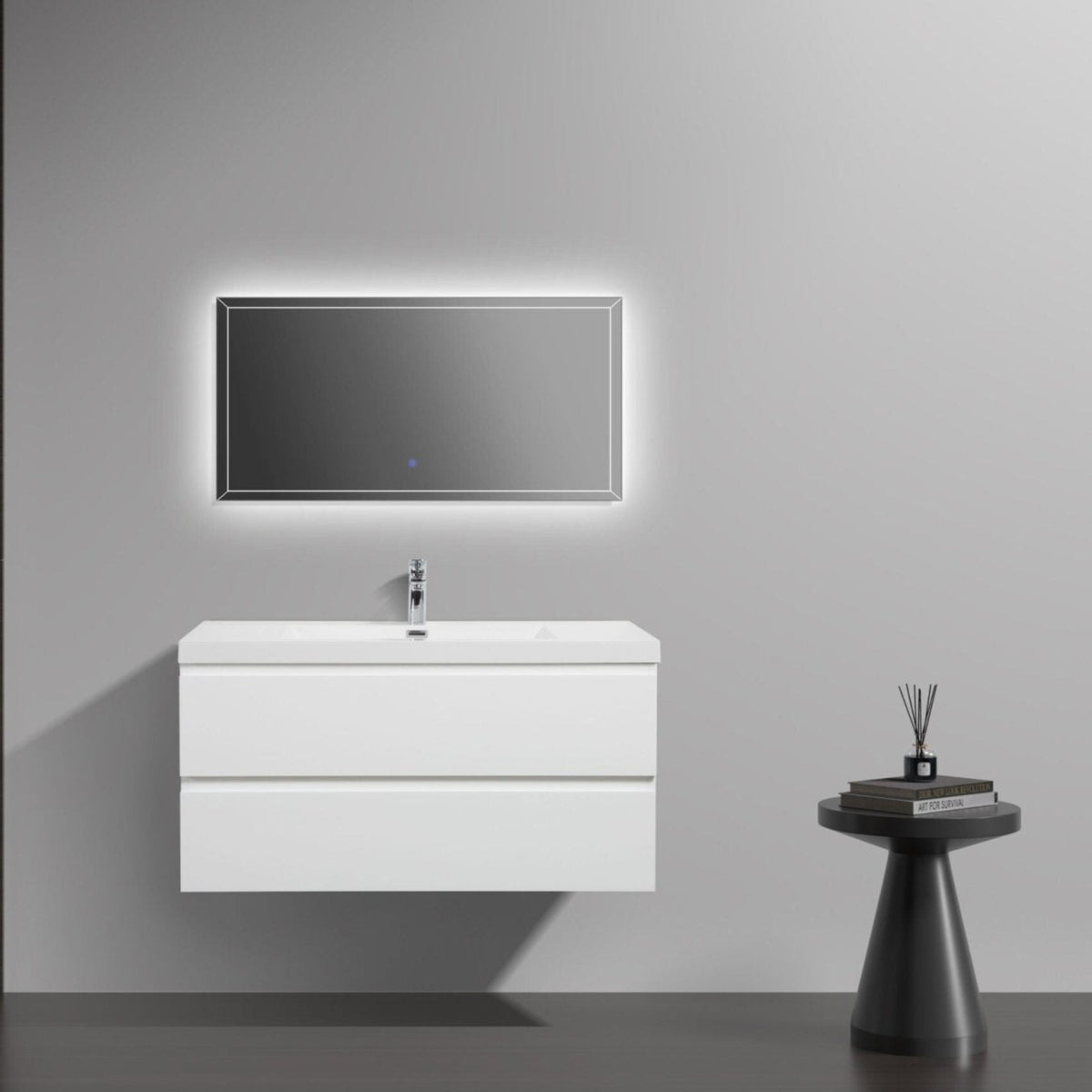 Aurora 42&quot; Glossy Polar White Wall Hung Bathroom Vanity with White Acrylic Countertop - LAVIVA - Mihodo