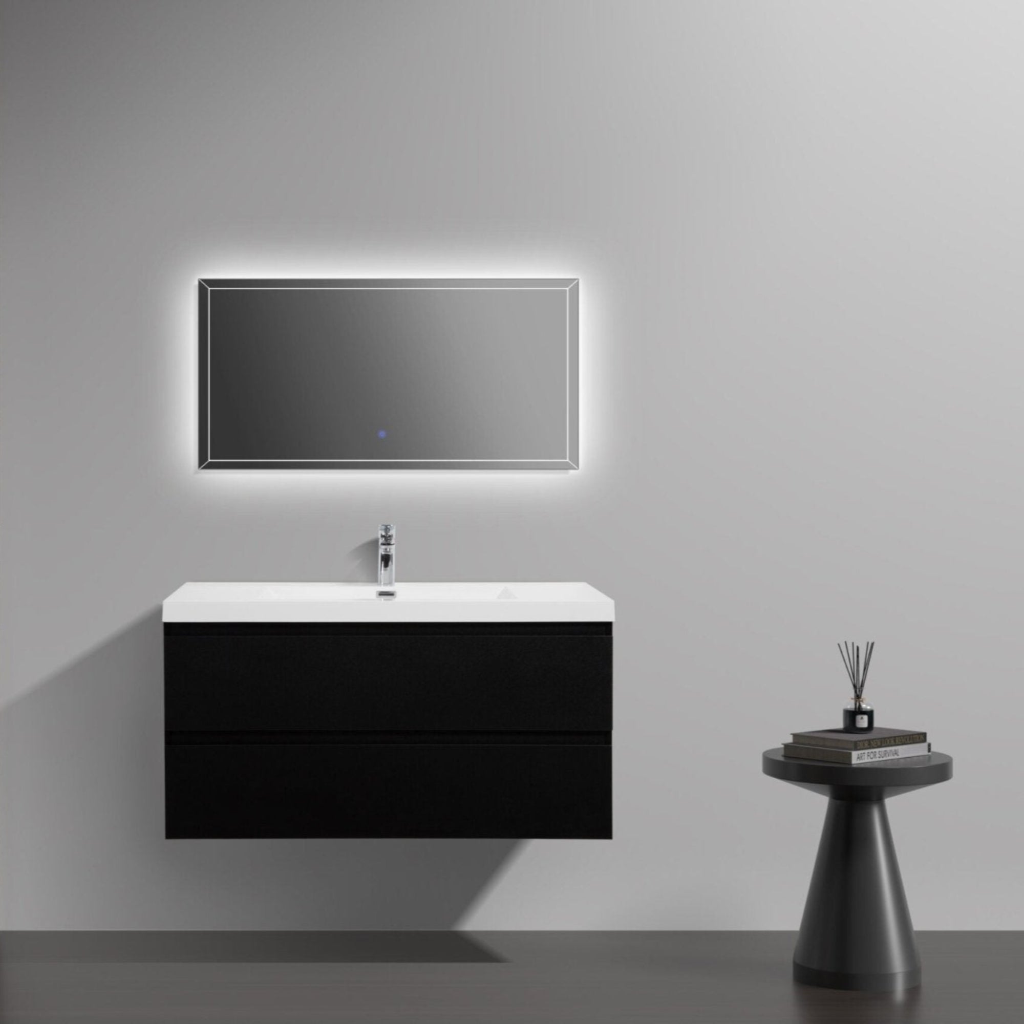 Aurora 42" Matte Midnight Black Wall Hung Bathroom Vanity with White Acrylic Countertop - LAVIVA - Mihodo