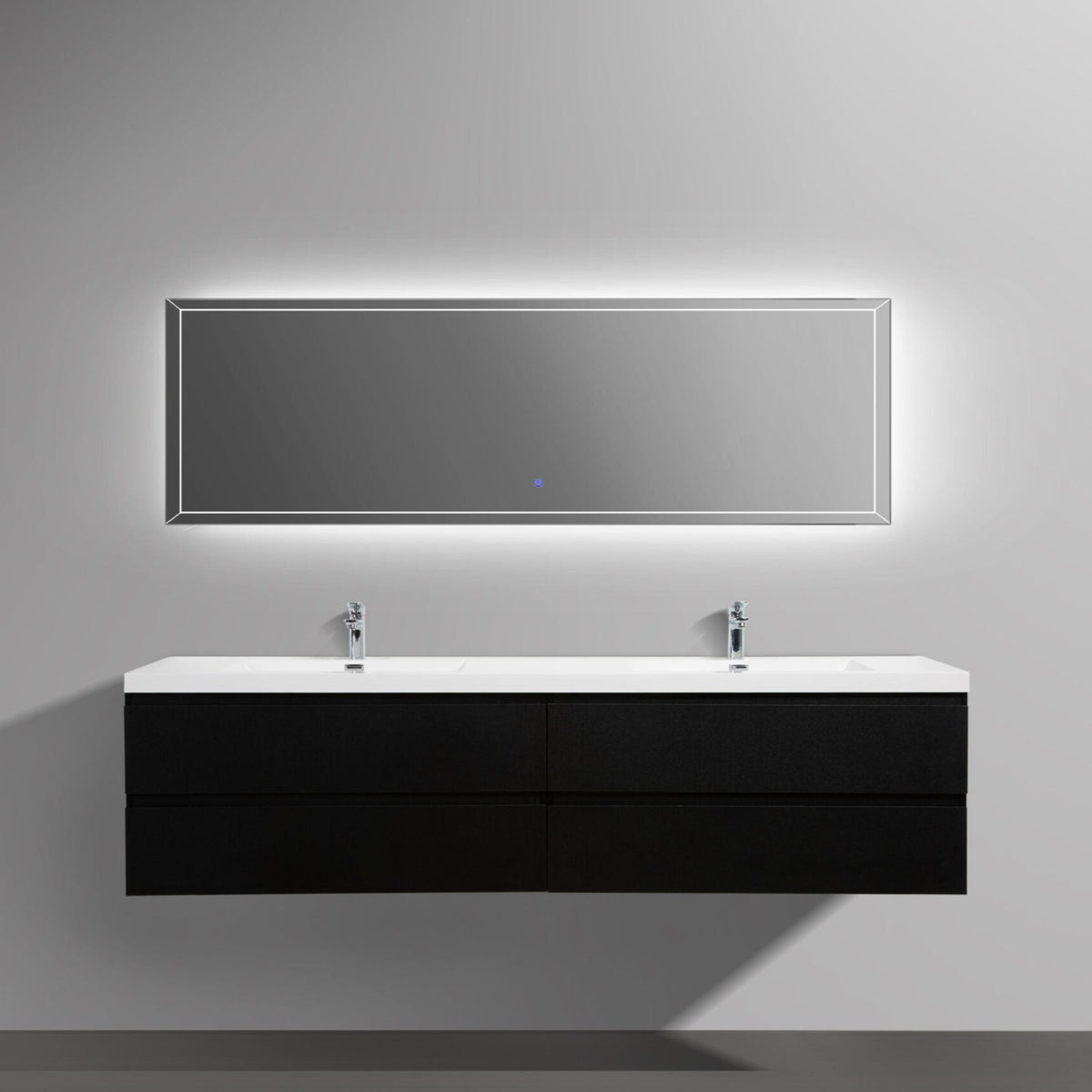 Aurora 84&quot; Matte Midnight Black Wall Hung Double Sink Bathroom Vanity with White Acrylic Countertop - LAVIVA - Mihodo