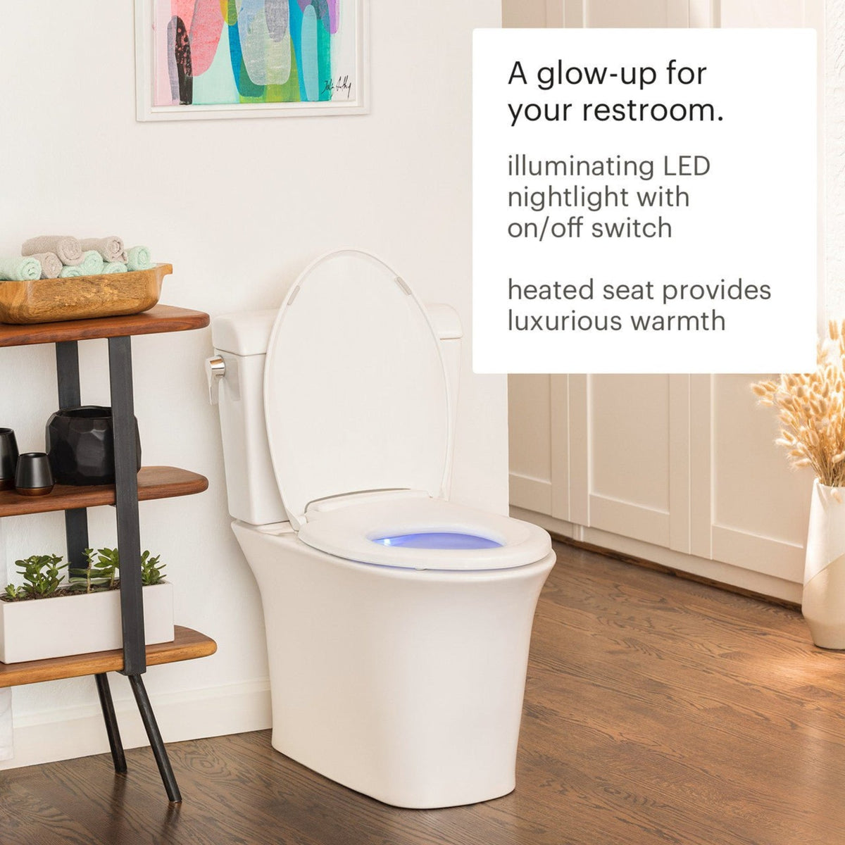 Brondell LumaWarm Heated Nightlight Toilet Seat – Round – Biscuit –