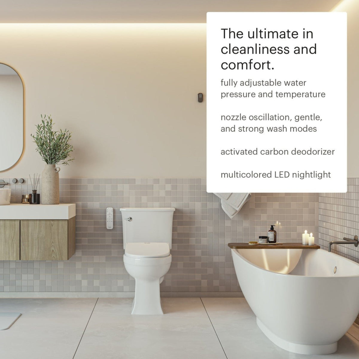 Brondell Swash Eco Thinline T66 Electronic Luxury Bidet Toilet Seat with Remote Control – Elongated – White –