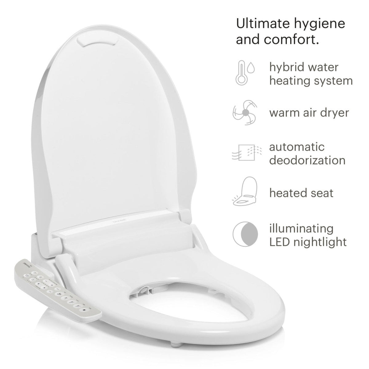 Brondell Swash Select DR801 Sidearm Bidet Seat with Warm Air Dryer and Deodorizer – Elongated – White –