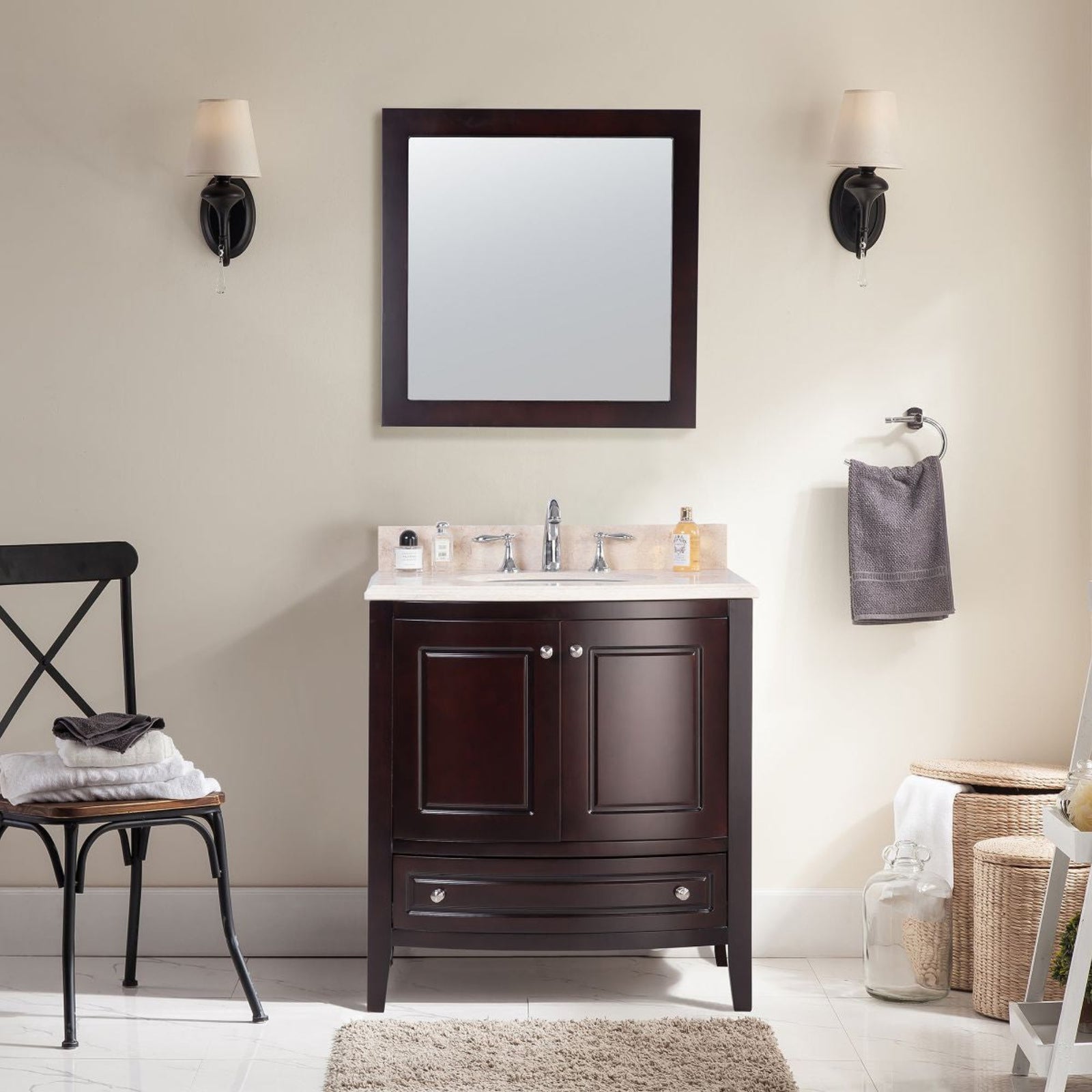 Laviva Estella 32" Brown Bathroom Vanity with Jerusalem Gold Marble Countertop – – –