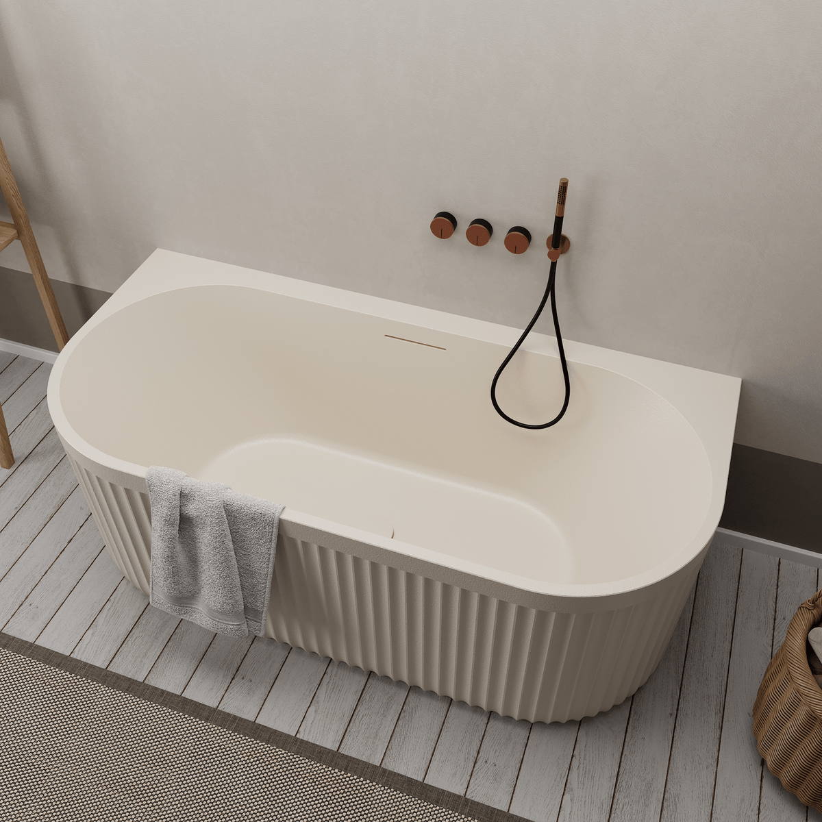 Ideavit Archtec Oval Back - to - Wall Bathtub – Cream – –