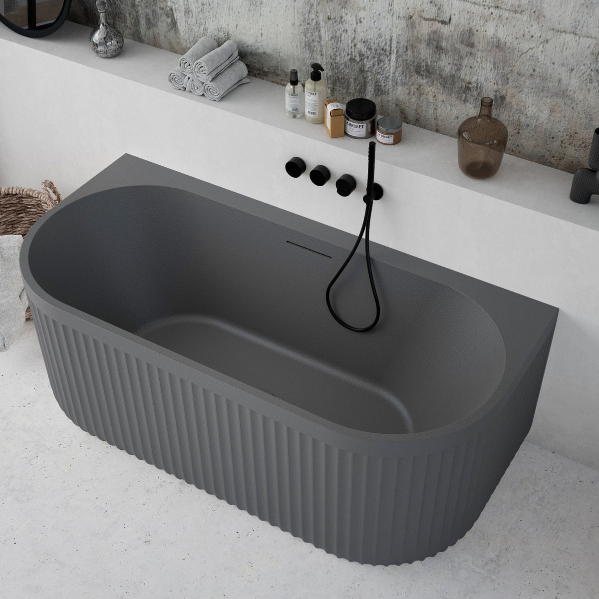 Ideavit Archtec Oval Back - to - Wall Bathtub – Gray – –
