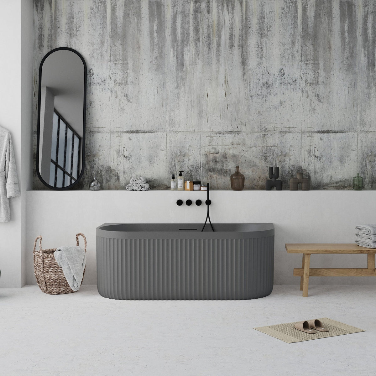 Ideavit Archtec Oval Back - to - Wall Bathtub – Gray – –