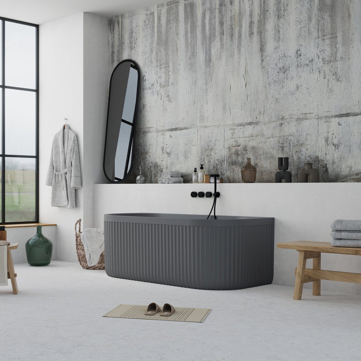 Ideavit Archtec Oval Back - to - Wall Bathtub – Gray – –