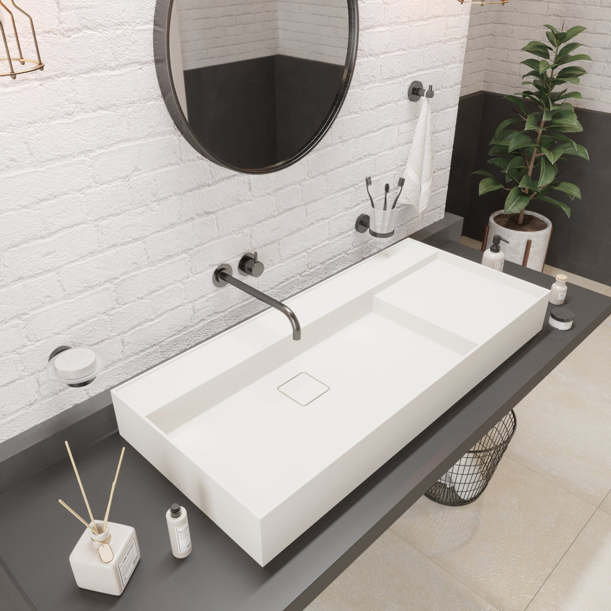 Ideavit SolidBliss 100 Vessel Sink – 39" Matte White – – –