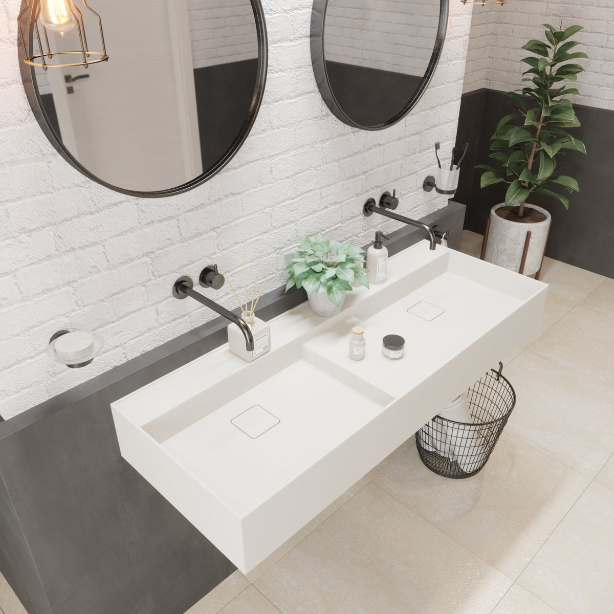 Ideavit SolidBliss 120 D Wall - Mounted Sink – 47" Matte White – – –