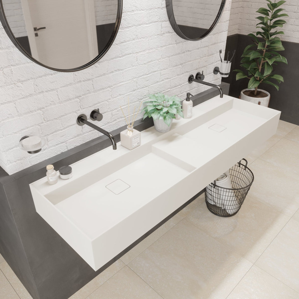 Ideavit SolidBliss 150 D Wall - Mounted Sink – 59" Matte White – – –