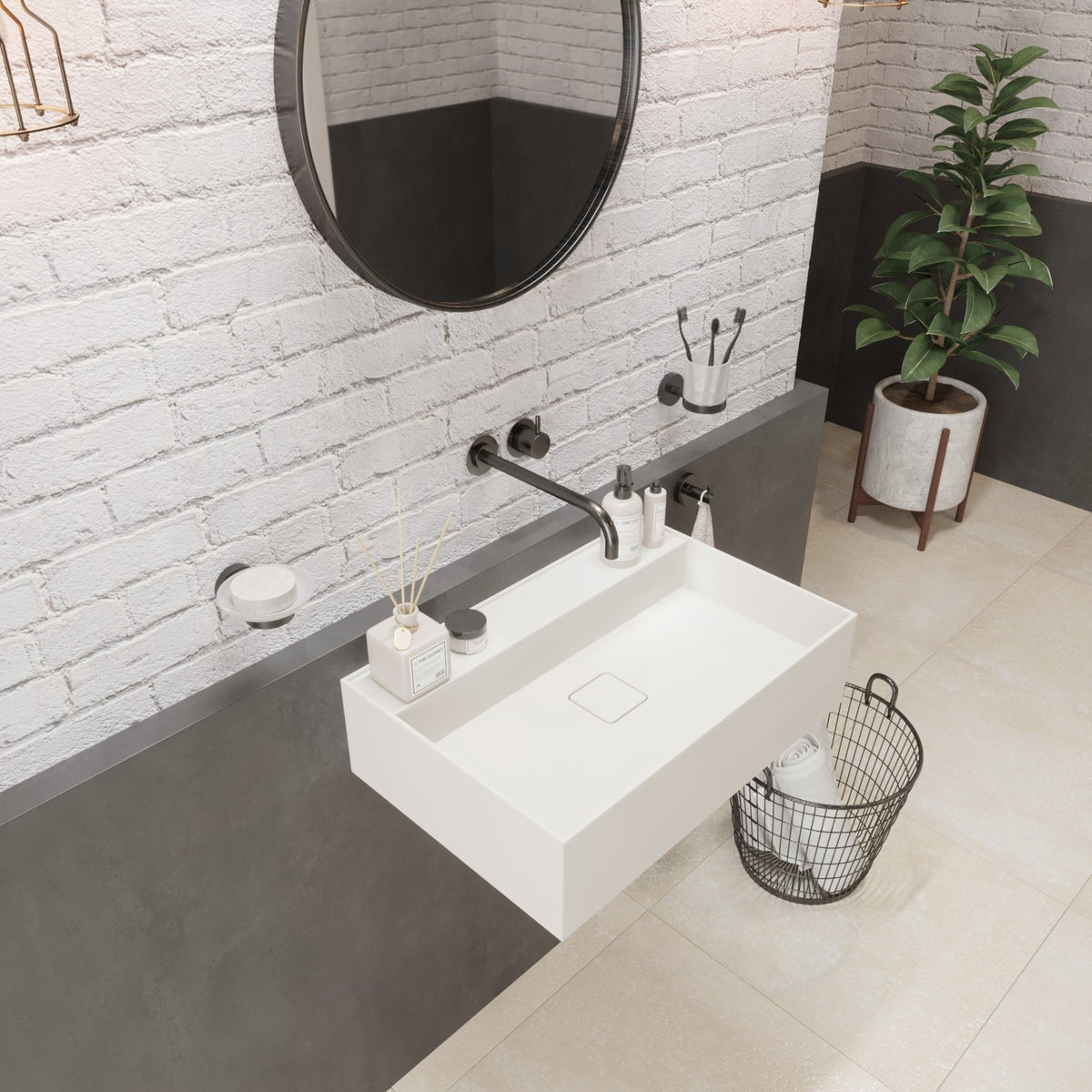 Ideavit SolidBliss 60 Wall - Mounted Sink – 24" Matte White – – –