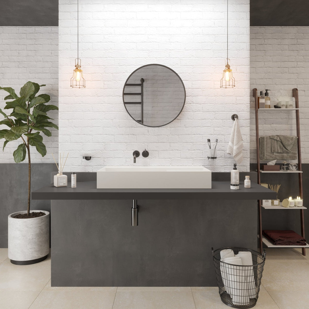 Ideavit SolidBliss 80 Vessel Sink – 31" Matte White – – –