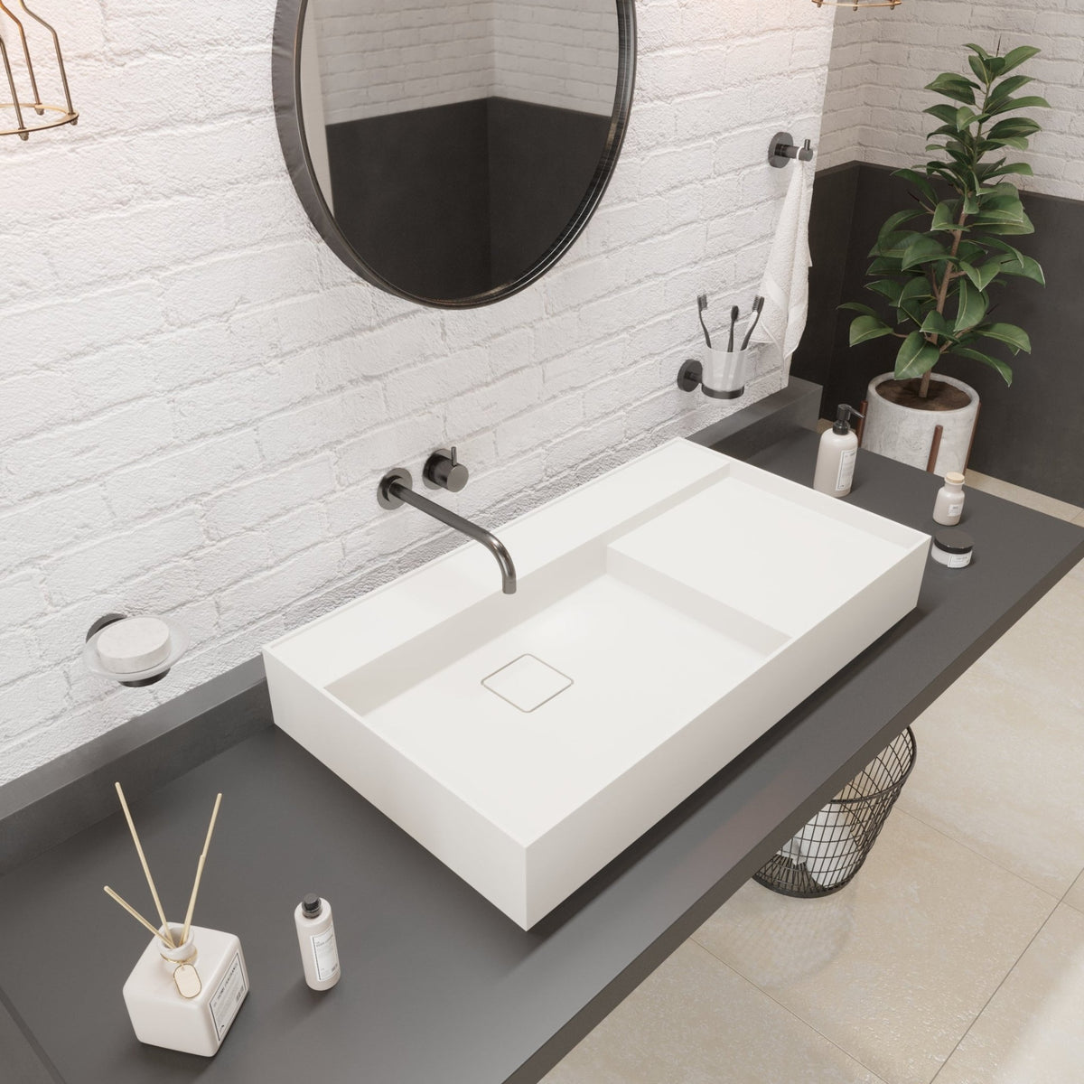 Ideavit SolidBliss 80 Vessel Sink – 31" Matte White – – –