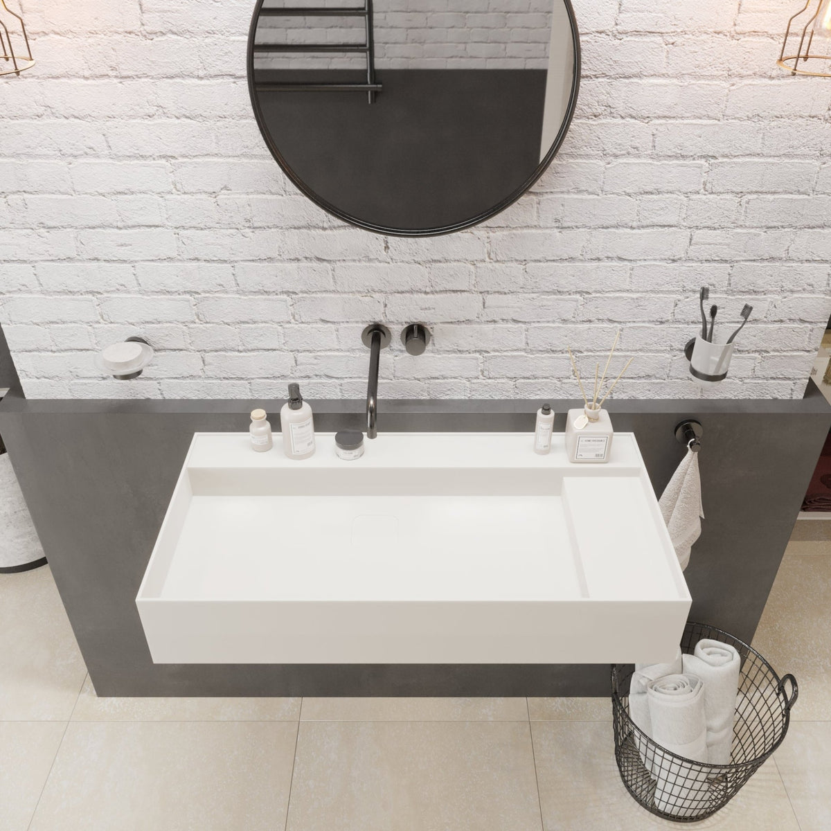 Ideavit SolidBliss 90 Wall - Mounted Sink – 35" Matte White – – –