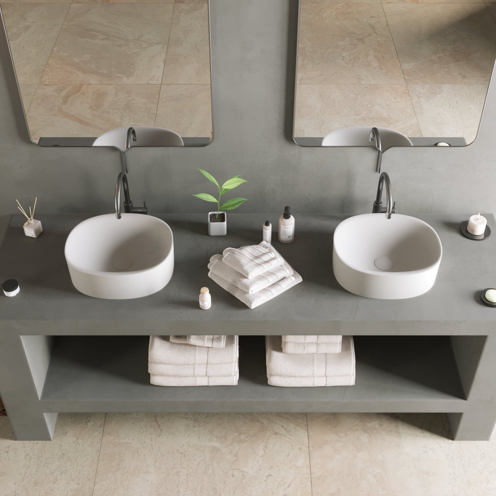 Ideavit SolidCliff 40 Vessel Sink – 16" Matte White – – –