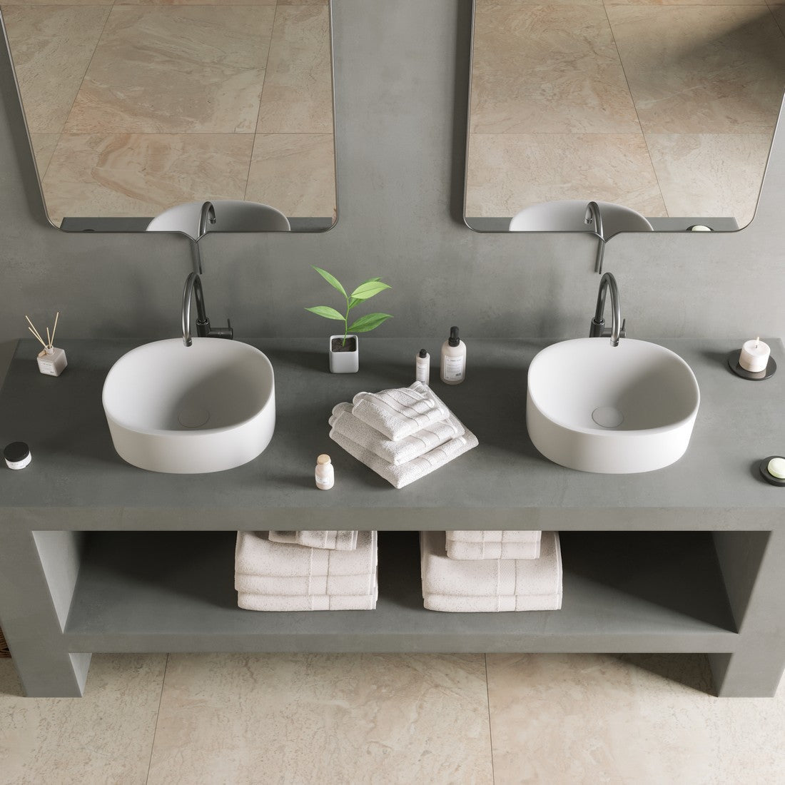 Ideavit SolidCliff 40 Vessel Sink – 16" Matte White – – –