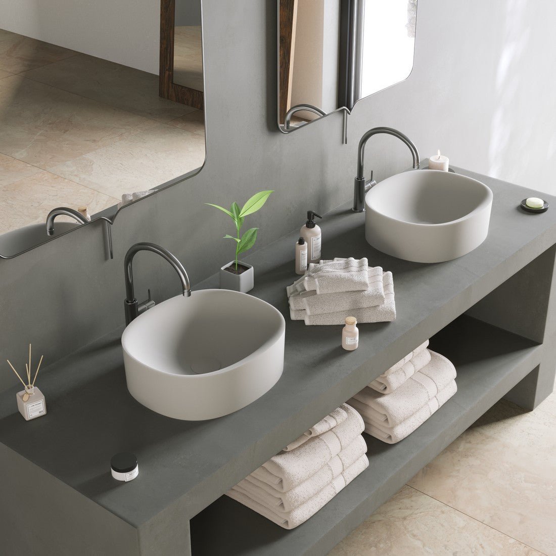 Ideavit SolidCliff 40 Vessel Sink – 16" Matte White – – –