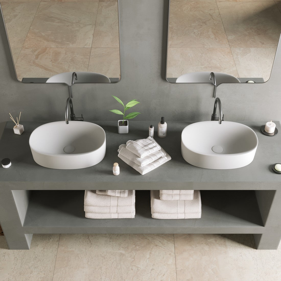 Ideavit SolidCliff 50 Vessel Sink – 20" Matte White – – –