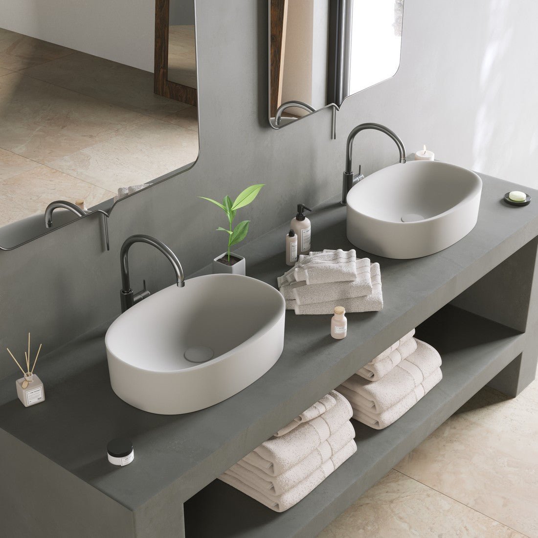 Ideavit SolidCliff 50 Vessel Sink – 20" Matte White – – –