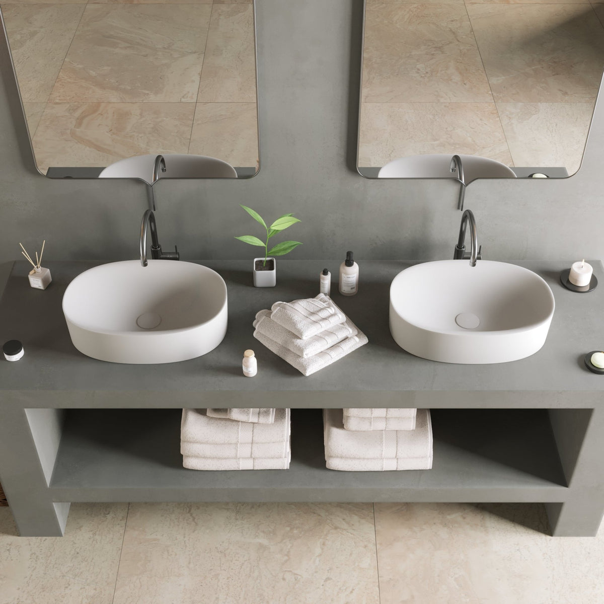 Ideavit SolidCliff 50 Vessel Sink – 20" Matte White – – –